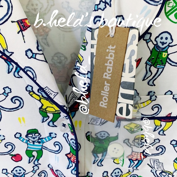Roller Rabbit Back To School Monkey Polo Pajamas in Multi X-Small (XS) New NWT - Picture 3 of 16